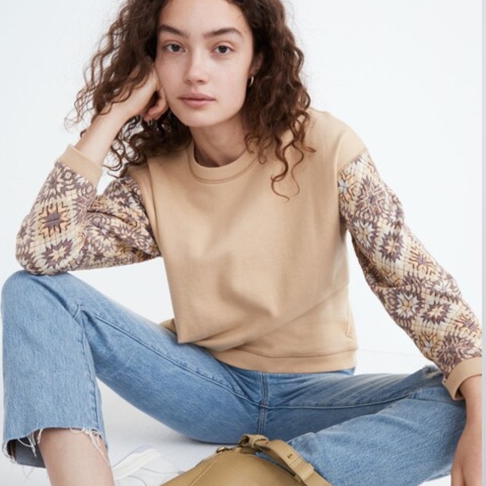 Madewell Quilted-Sleeve (Re)sourced Cotton Swing Sweatshirt Large